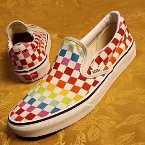 VANS Slip-On Colorful Checkered  Sneakers Men's 8.5 Women's 10.0